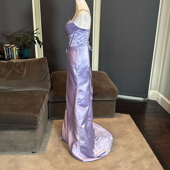 Women’s Purple Full Length Prom Party Dress Criss Cross Straps Leg Slit Size 2 - Picture 8 of 14